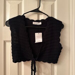 American Threads Black Crochet Knit Top